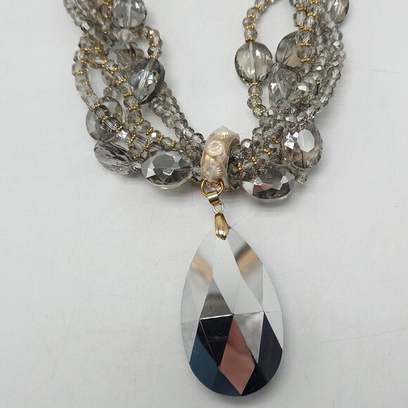 Elegant Multi-Strand Crystal Necklace Large Teardrop Pendant Adjustable Chain - Picture 7 of 9